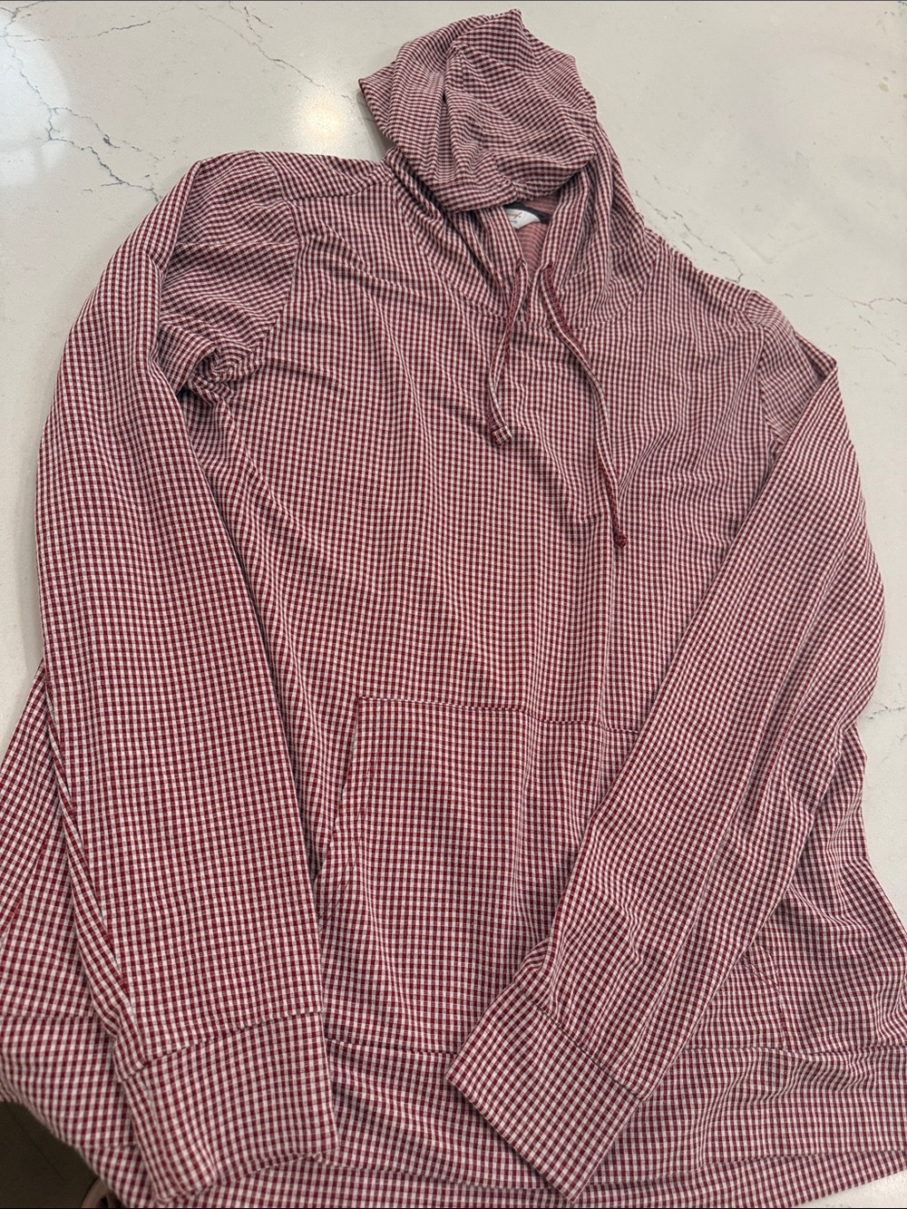 Weatherproof  Women’s  Maroon/White Check Pullover Lightweight Hoodie Shirt